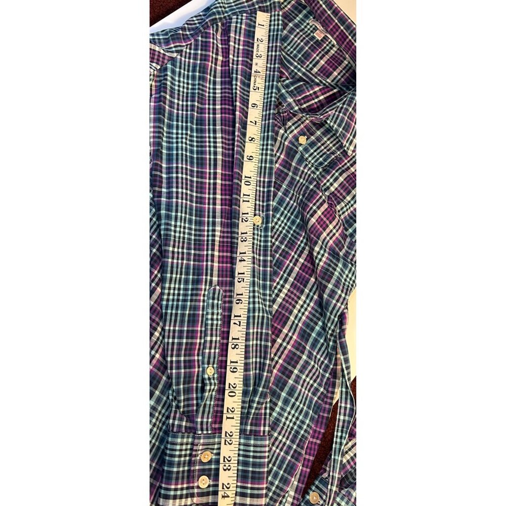 Peter Millar Women's XL Plaid Stretch Button-Up Shirt Tie Belt Roll tab Sleeves - Picture 11 of 12